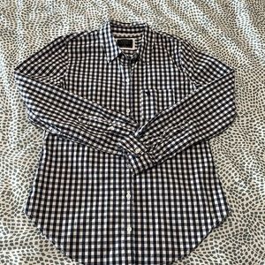 Navy and white gingham button down shirt